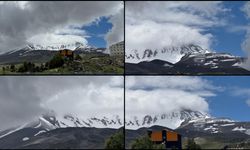 Erciyes Dağı'nın zirvesine kar yağdı