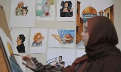 Düzceli üniversite öğrencisi, Filistinlilerin acılarını ve umutlarını tuvaline taşıyor