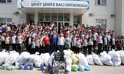 Kastamonu'da ortaokul öğrencileri tekerlekli sandalye için 30 torba mavi kapak topladı