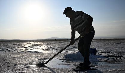 Dedesinin yolundan giderek Palas Tuzla Gölü'nden geleneksel yöntemlerle tuz çıkarıyor