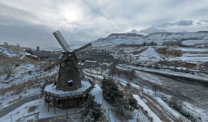 Malatya'daki Turgut Özal Tabiat Parkı kar yağışıyla beyaza büründü
