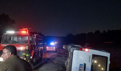 Doğanşehir'de kontrolden çıkan minibüs devrildi