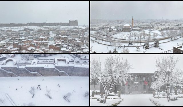 Diyarbakır'da tarihi yapılar kar yağışıyla beyaza büründü