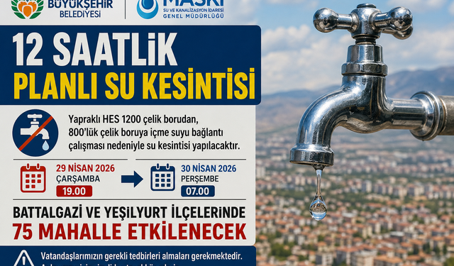 Malatya'da 12 Saatlik Planlı Su Kesintisi: 75 Mahalle Etkilenecek
