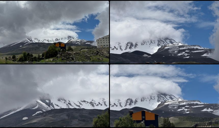 Erciyes Dağı'nın zirvesine kar yağdı