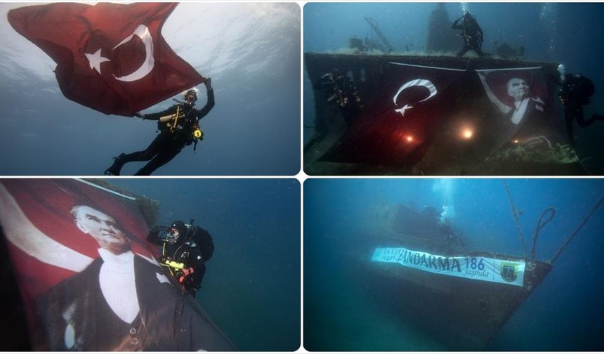 Jandarma teşkilatının 186'ncı kuruluş yıl dönümü su altında pankartla kutlandı