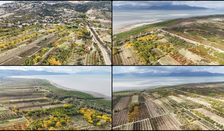 Isparta'da sonbahar renklerine bürünen Eğirdir Gölü havadan görüntülendi