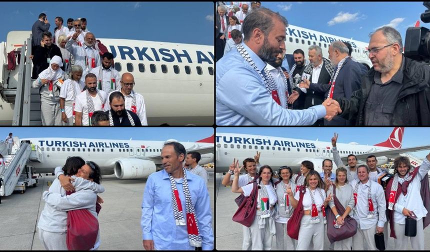 İsrail'in alıkoyduğu Özgürlük Filosu aktivistlerini Türkiye'ye getiren THY uçağı İstanbul'a ulaştı
