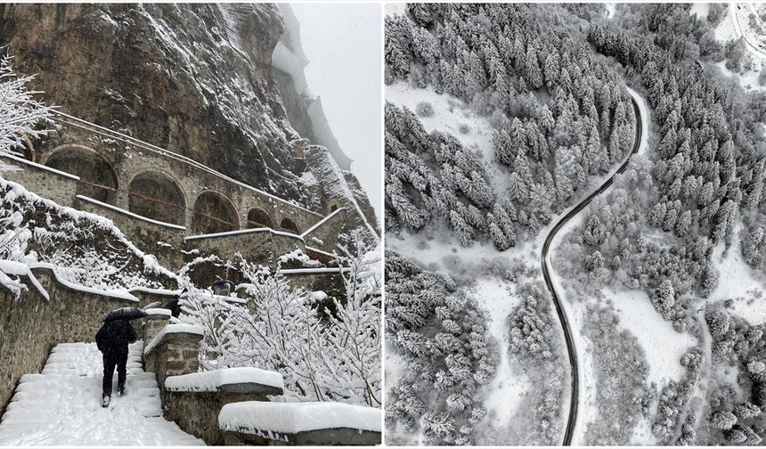Sümela Manastırı ve Altındere Vadisi beyaza büründü