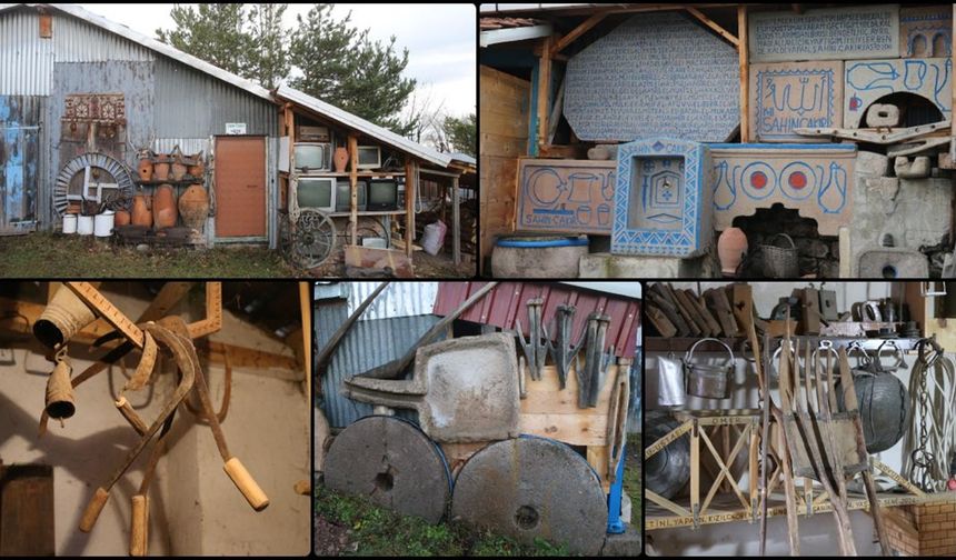 Tokat'ta topladığı 2 binden fazla eski eşyayı bahçesinde ve deposunda sergiliyor