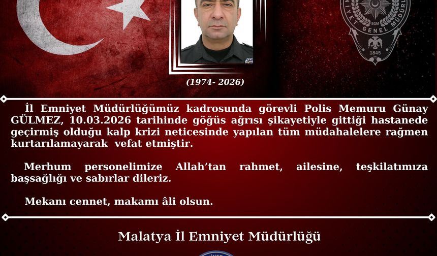 Malatya'da Görevli Polis Memuru Kalbine Yenik Düştü