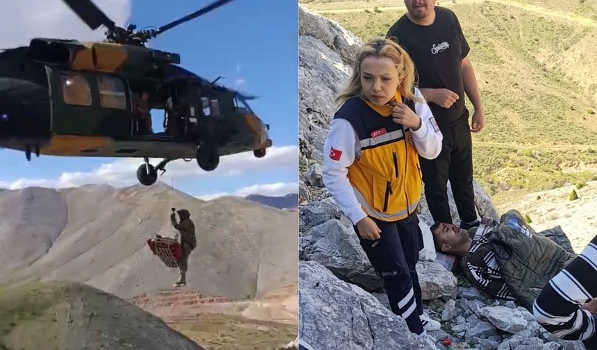 Dağda Ot Toplarken Düştü, Askeri Helikopterle Kurtarıldı