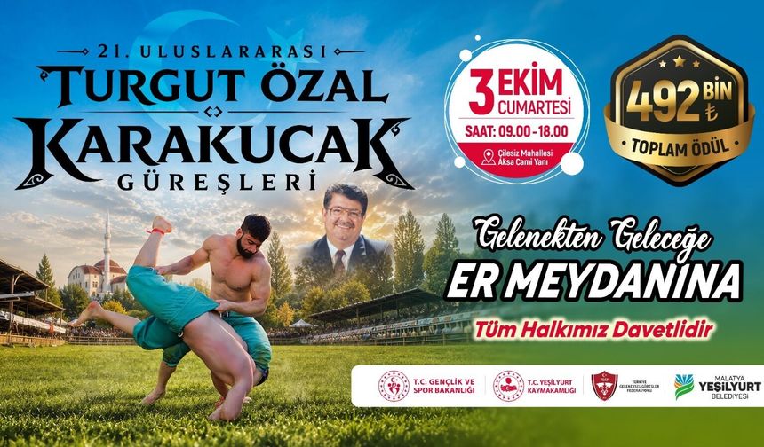 21. Uluslararası Turgut Özal Karakucak Güreşleri 3 Ekim'de Düzenlenecek